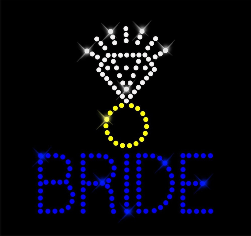 Bride design in clear, gold and blue rhinestones.