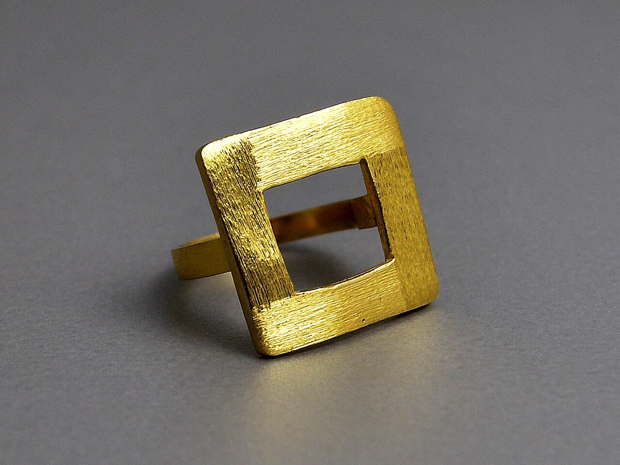 Chic Squared Sterling Silver Yellow Gold Plated Textured Open Ring Modern Geometric Design Minimal Bold Ring
