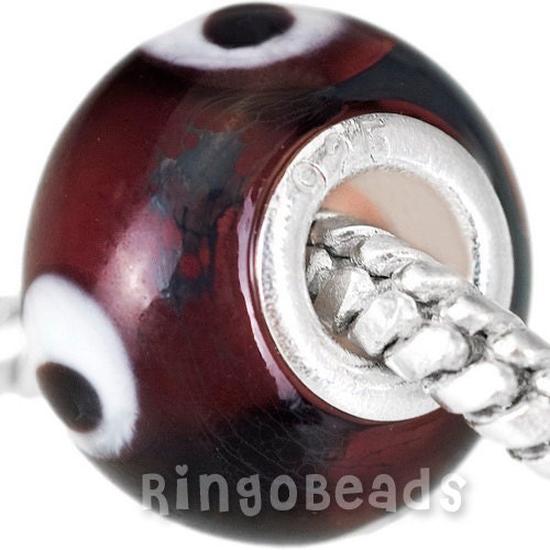 Handmade lampwork glass bead - Two pcs European style 925 sliver sterling core fits for pandora murano troll biagi bracelet