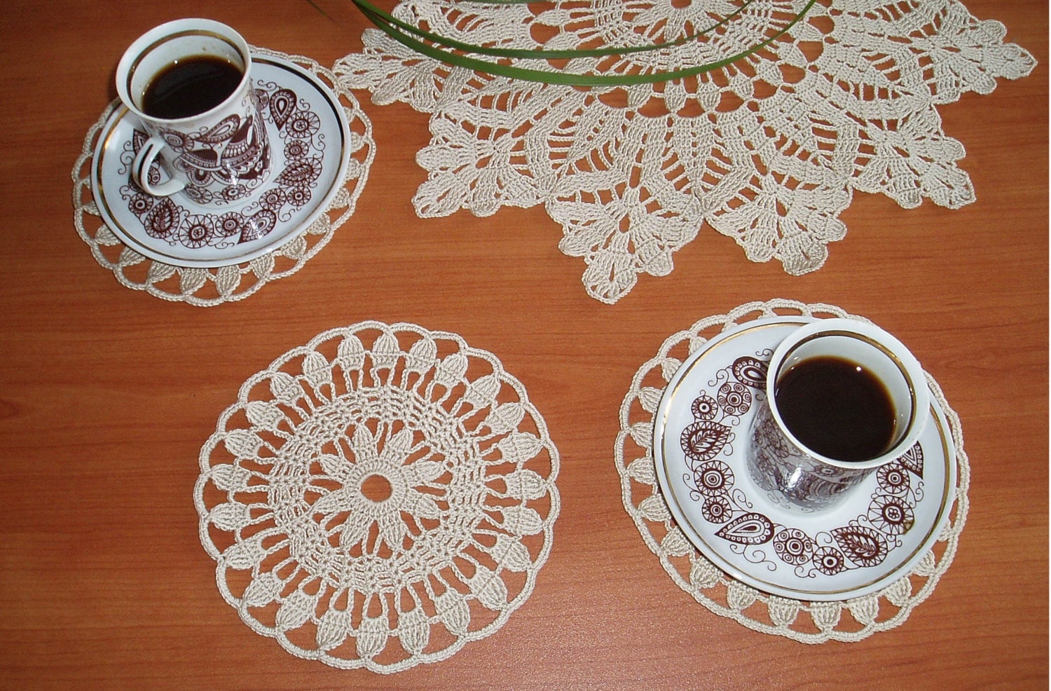 Serving Crochet Set for Coffee / Tea, Crochet Handmade Doilies Set, Houseware, Table Decoration