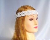 White crochet head band hair tie Cotton headband Womens girls non slip hair band Spring summer Hippie boho bohemian adjustable accessory