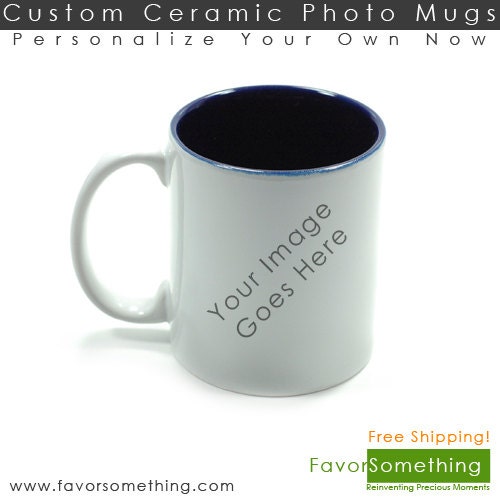 Custom Personalized White 11 Oz Ceramic Photo Mug with Blue Interior (Free Shipping)