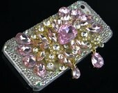 New Arrival Bling 3D Pink Shining Stone Flower With Sparking Crystal Phone Case For Iphone 4/4S 5