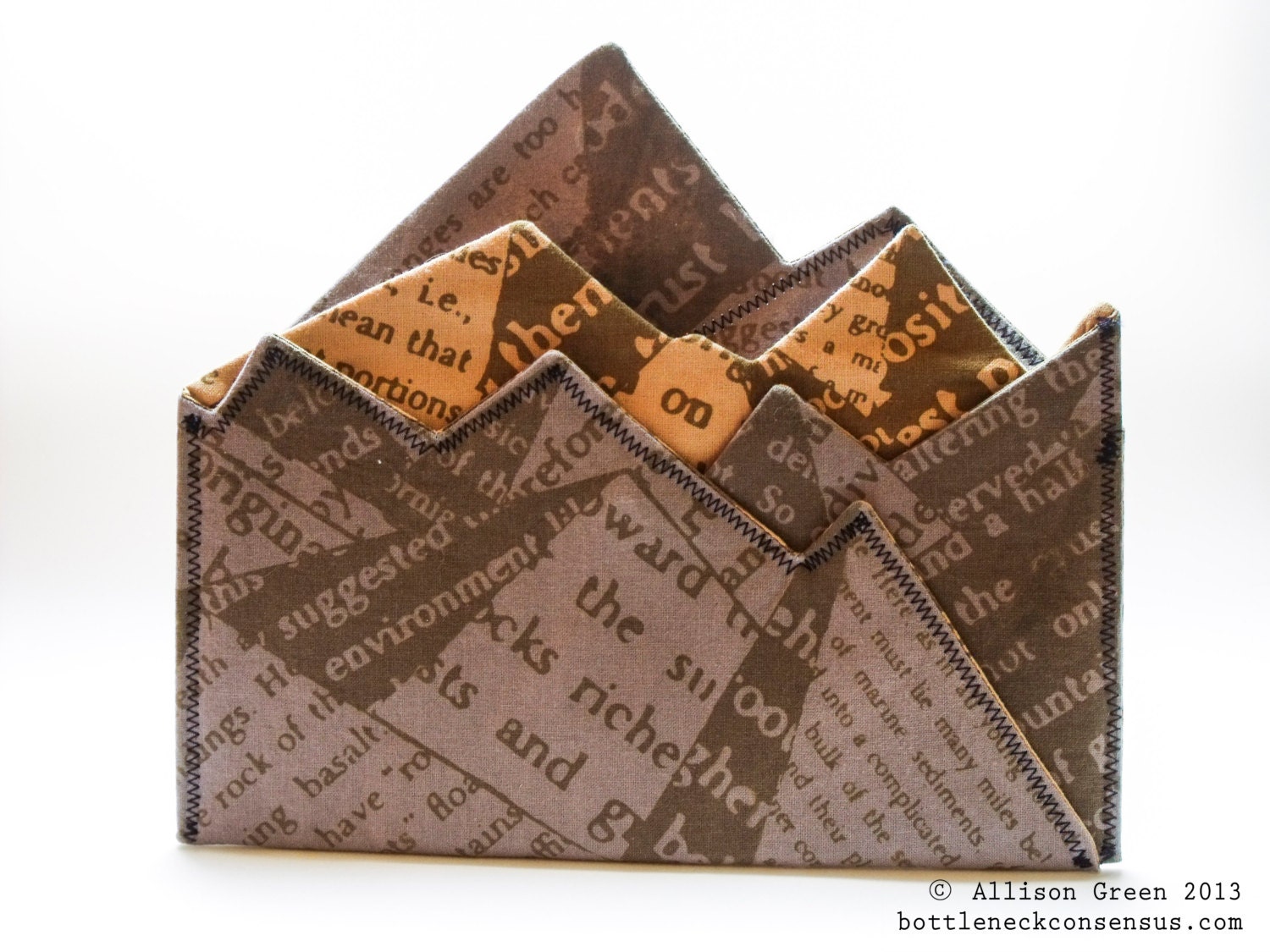 Mountain Range Envelope Clutch With Vintage Text
