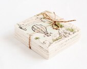 Wooden coasters "Old World Map", set of 4 coasters, pastel, green, home decor, handmade, natural, gift ideas, ecofriendly