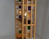 Wood spice rack/ Etagere with stained glass