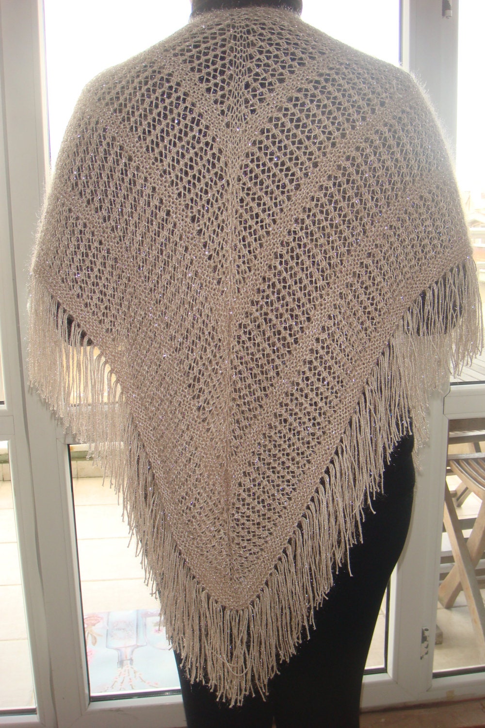 handmade cozy, light, soft and warm knitted wool shawl, wrap and stole