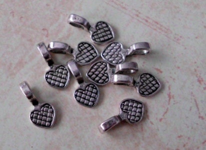15 small heart shape bail glue on sliver tone