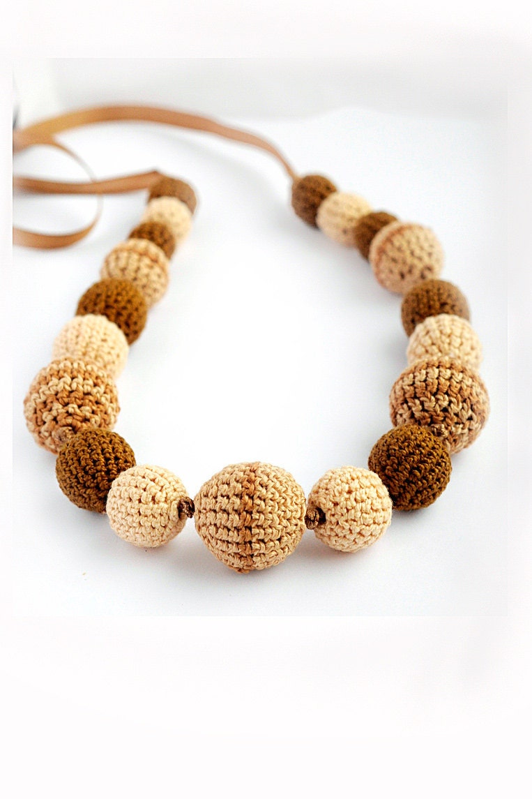 boho style -  teething necklace - breastfeeding necklace - nursing necklace - brown jewelry - summer - crochet - Almami
