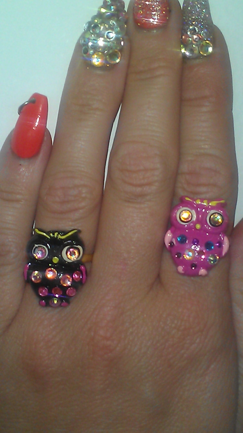 Bling Owl Adjustable Filigree Cocktail Ring w/ Swarovski