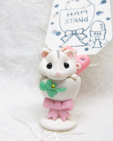 Petit Cute Dwarf Hamster Sculpture  Fimo Polymer Clay Swarovski Love Kawaii Mouse Pet got on the Eggcup One-Off One of a Kind