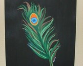 Peacock feather 11x14 original acrylic painting