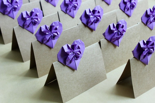 Set of 20 Standing Kraft Wedding Place Cards, Escort Cards Rustic Shabby Chic Origami Paper 3D Heart Tented Escort Cards Table Decoration