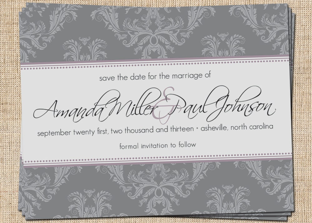 DAMASK Wedding Save The Date (4.25x5.5) Fully Customizable, Printable Digital File