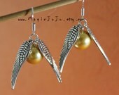 Harry Potter,Golden Snitch earrings,Ball Wing  Dangle Earrings,Golden Snitch Pendant,Harry style,Steampunk Earrings