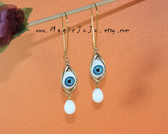 Evil Eyed Earrings,Blue eyes with white tear Dangle Earrings
