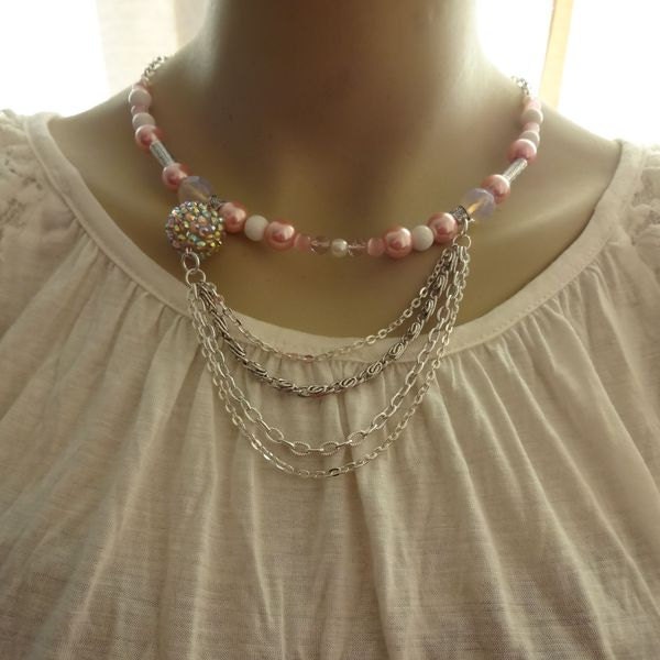 Sparkling Pink with Silver Array Princess Length Necklace