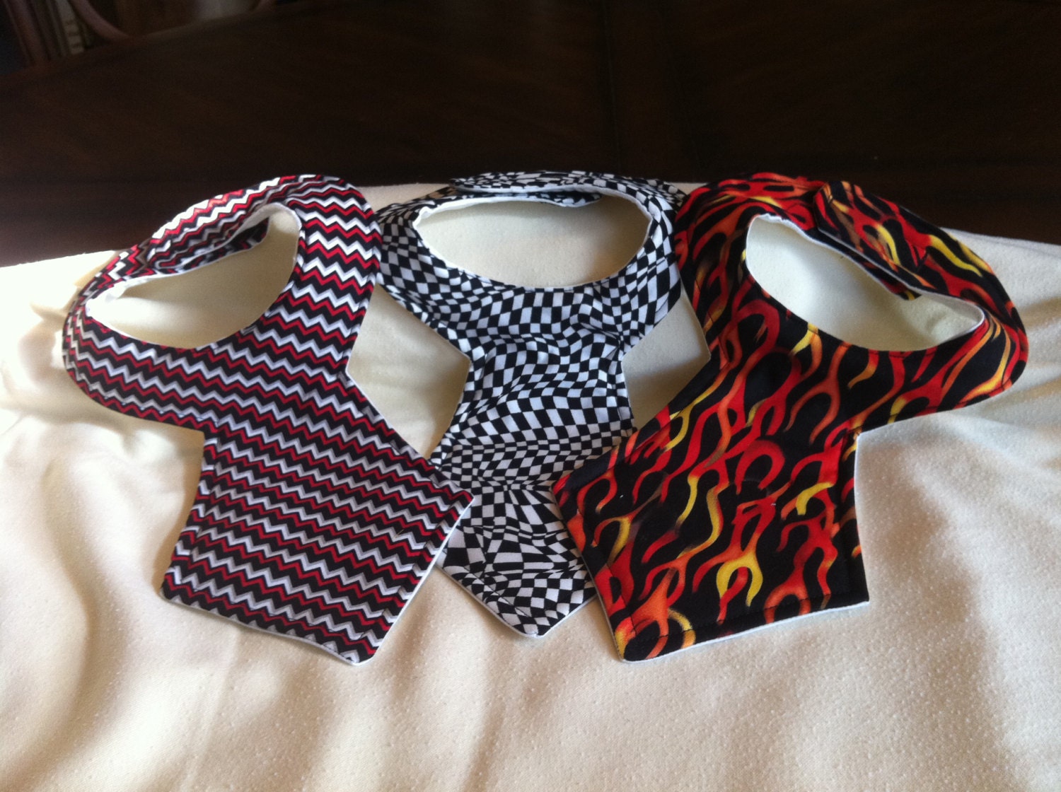 Bibs- Set of 3 Neck-Tie Bibs. "Hot Rod Collection"