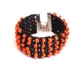 Handmade orange beaded bracelet,  Weddings, Jewelry Handmade, Adjustable length, crochet bracelet, lace bracelet, womens accessory, crochet