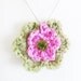 Handmade ribbon necklace, crochet necklace, mint and pink, ribbon,  Bridesmaid Jewelry ,  chain,  flower necklace