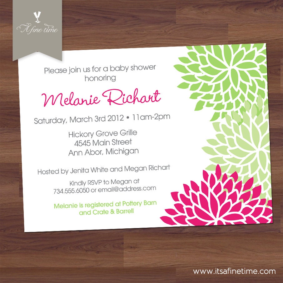 Baby Shower Invitation - Bridal Shower - "Playful Blooms" - pink, lime, green - birthday - Blossom, Floral, Flowers (DIY Digital Printable)