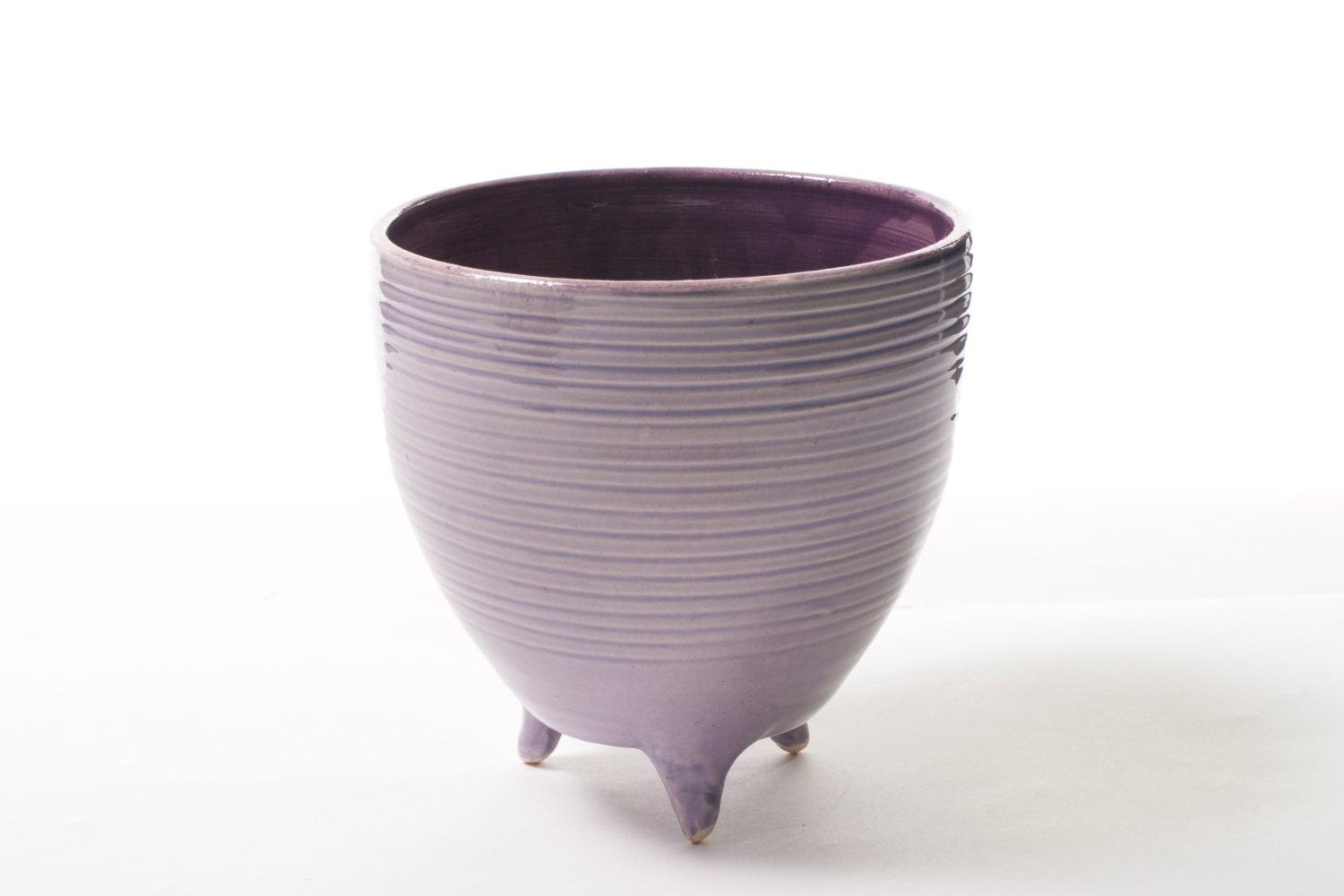 Violet and Purple Striped Vase/Bowl With 3 Little Legs - POTLEGS - Handmade Wheel-Thrown Ceramic Pottery