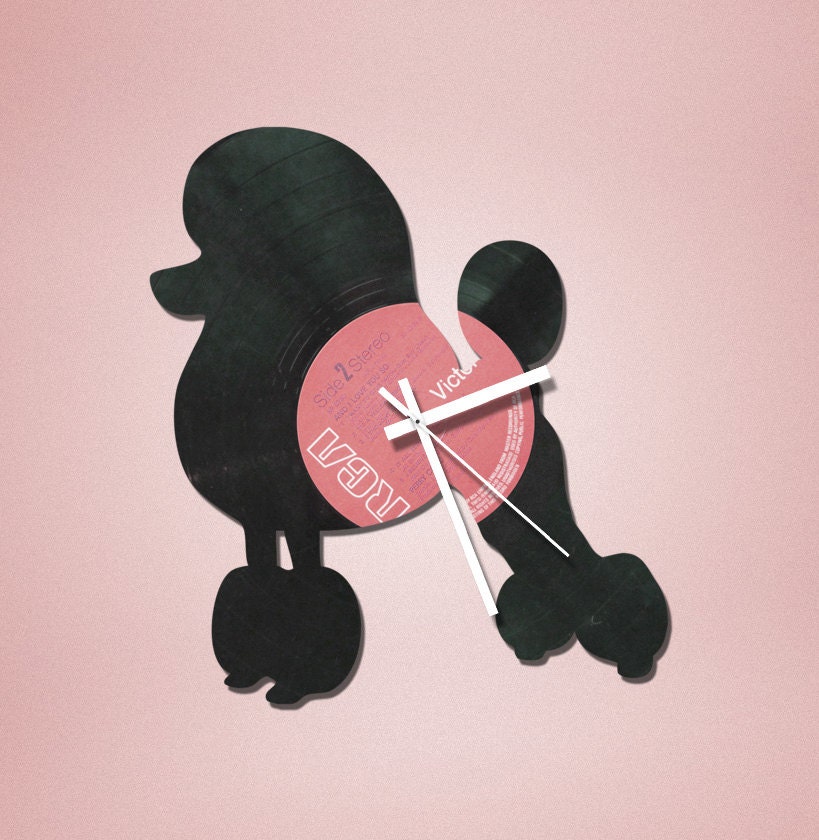 Handmade Recycled Retro Record Clock - Poodle