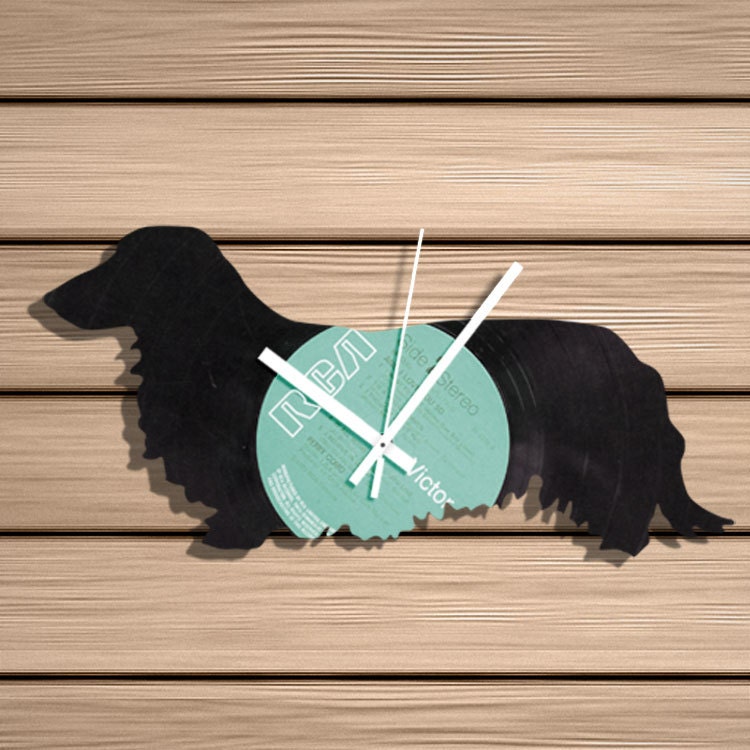 Handmade Recycled Retro Record Clock - Dachshund