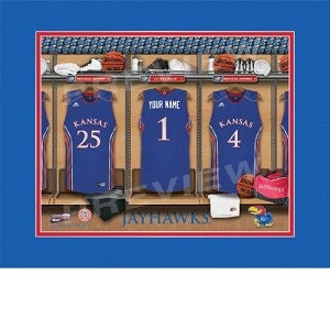 Personalized Kansas Jayhawks Basketball Locker Room Framed Print - Custom Sports Print - NCAA-LRP
