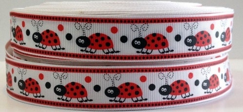 7/8-Inch Ladybug Grossgrain Ribbon (One Yard)