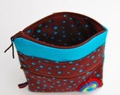 Double Zipper Lined Pouch w/  Polkadot fabric and a  1" Swivel hook