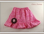 Girls Custom Boutique Cotton Twirl Skirt with Ruffle & Elastic Waist  - Pink with brooch. Great for spring, summer. CUTE.