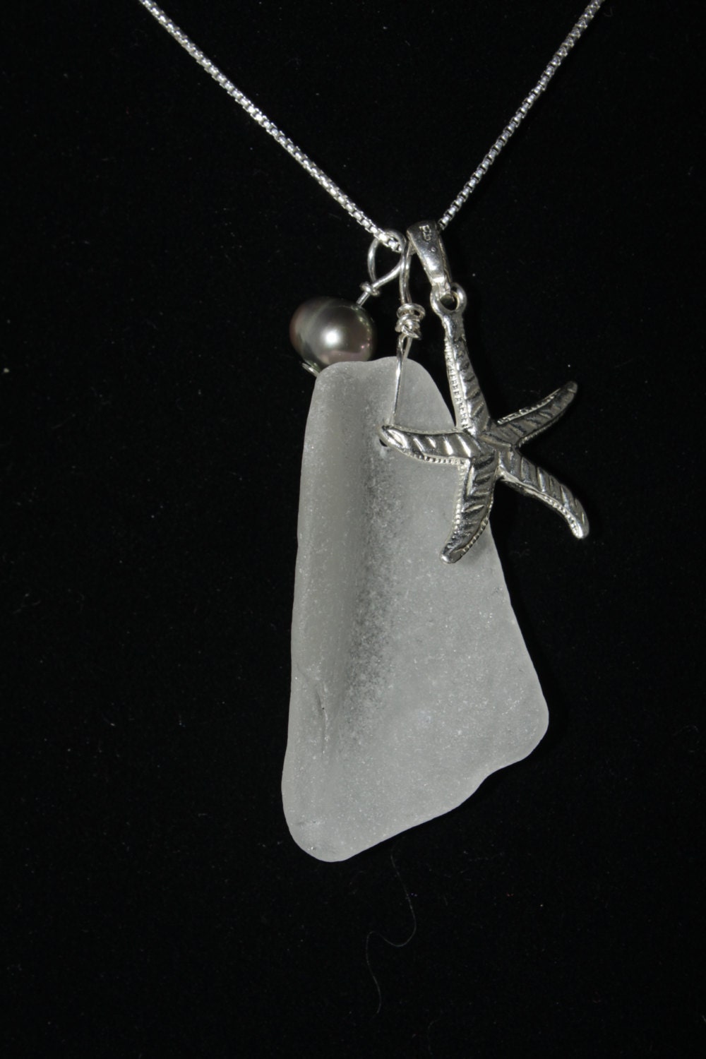 White Sea Glass and Starfish Cluster Pendant