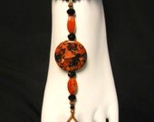 Copper-Gold Gemstone, Copper Beads and Black Swarovski Crystal Barefoot Sandal - Anklet
