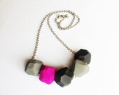 Grey, purple and black polymer clay bead on chain necklace
