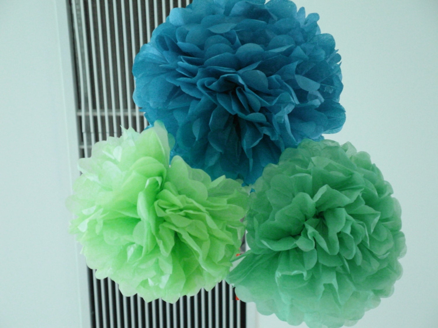 A set of 3 - 10" Custom Willow Green Theme Tissue Pom, Party Pom Pom, Party Decoration, Wedding Garlands, Baby Shower, Bridal Shower