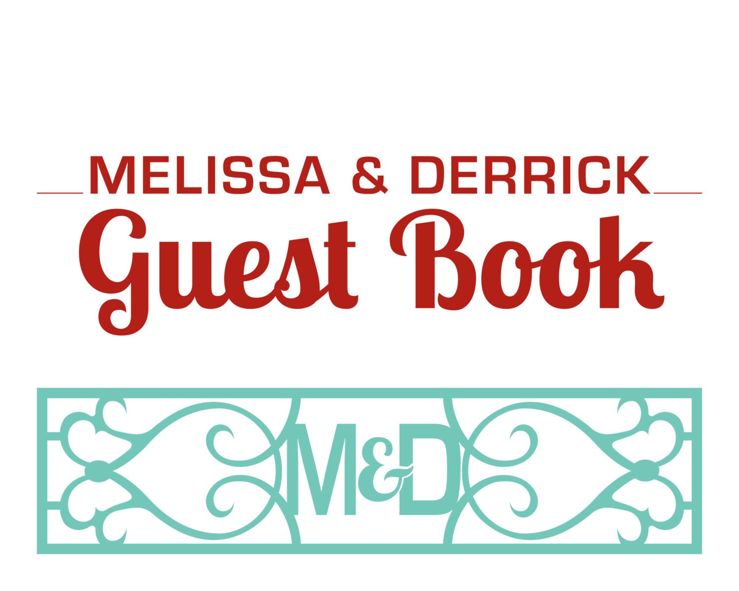 Modern Custom Red & Aqua Guest Book Sign