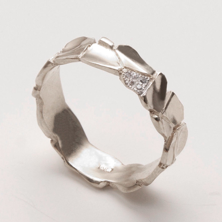 Parched Earth No.6 - 14K White Gold and Diamond Ring, Antique ring, Filigree engagement ring, engagement band, mens ring