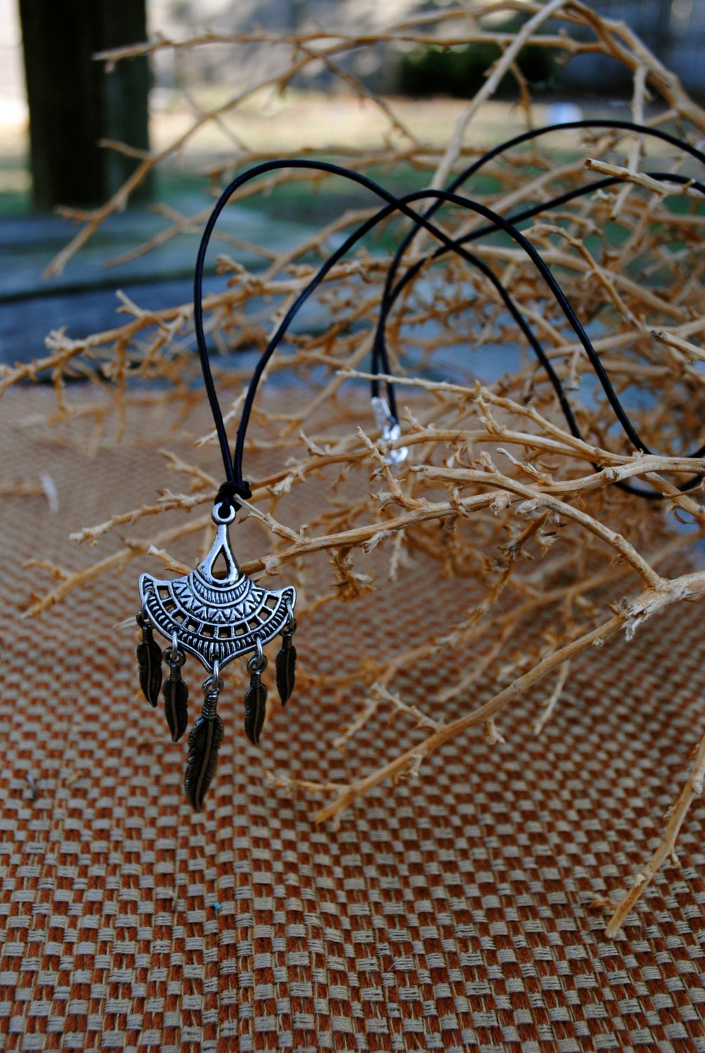 Handmade Silver Feather and Shield  Necklace