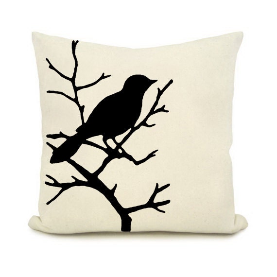 Black bird design print  pillow, on  Cushion cover 18x18 Home Decor,  Decorative pillow animal print