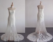Custom Made Sexy See-through Skirt  Strapless Lace Bridal Gown  ,Wedding Gown,Wedding Dress
