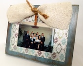 Rustic Distressed Shabby Chic Wood Picture Frame with Burlap Bow
