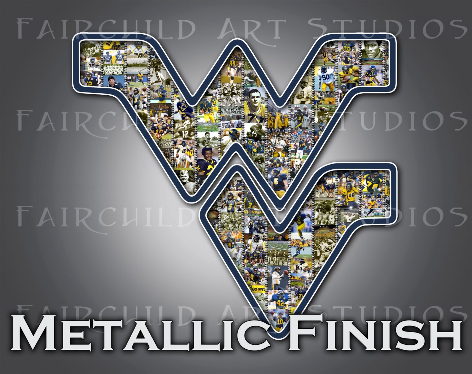 METALLIC 11x14 WVU Mountaineers Football Art Print (GRAY)