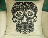 Skull Pillow Linen pillow cover Housewares Pillow Pillow cover Cushion cover black Home Decor Throw pillow Decorative pillow