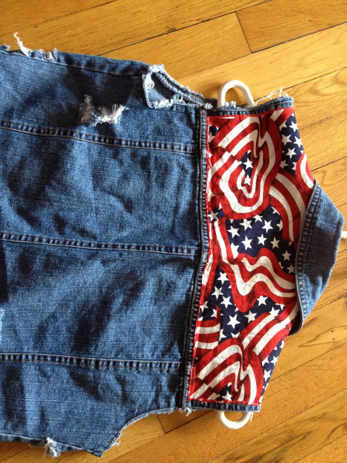Womens or girls  Custom Distressed Destroyed denim jean American Flag & Skull ombre vest size girls Large Womens sz Xsmall