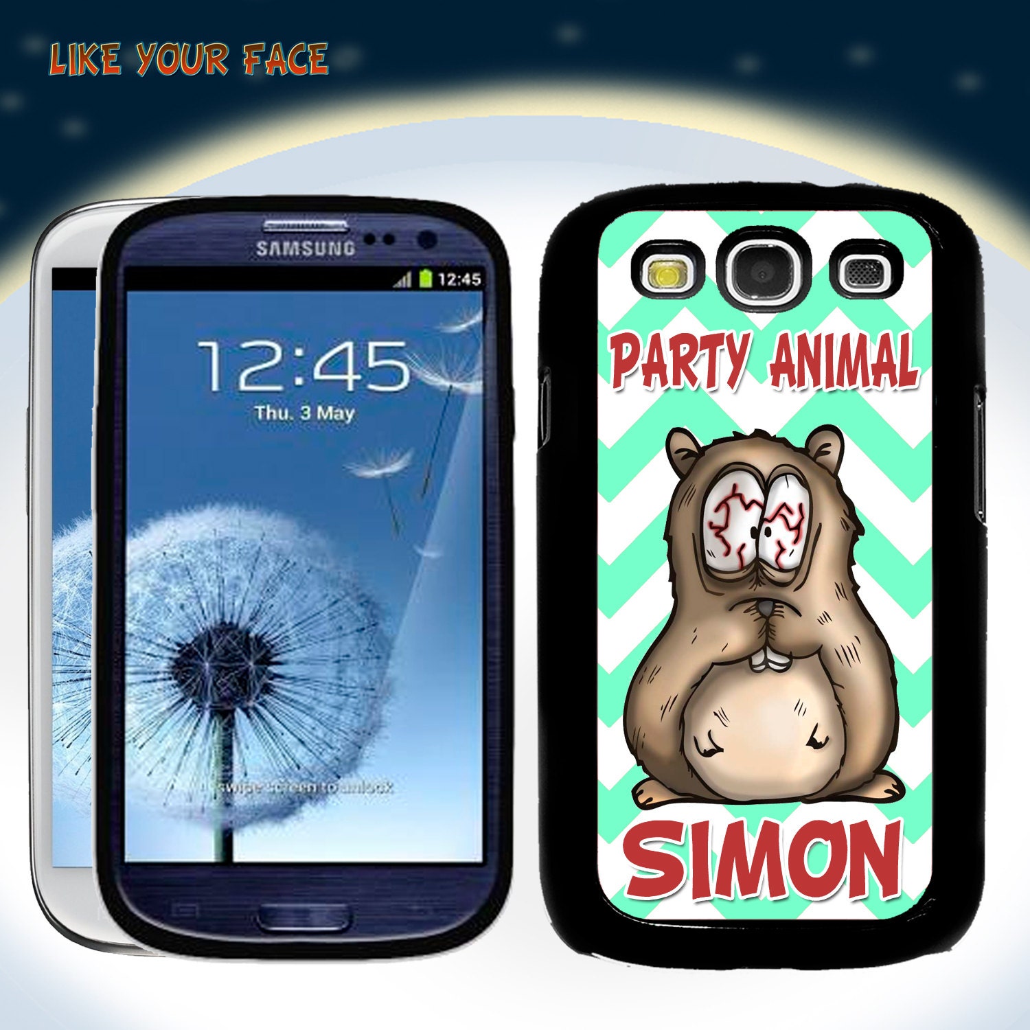 Samsung Galaxy S3 case - Hamster cartoon galaxy s3 plastic case - monogram mint green Chevron plastic s3 case - Personalised S3 case
