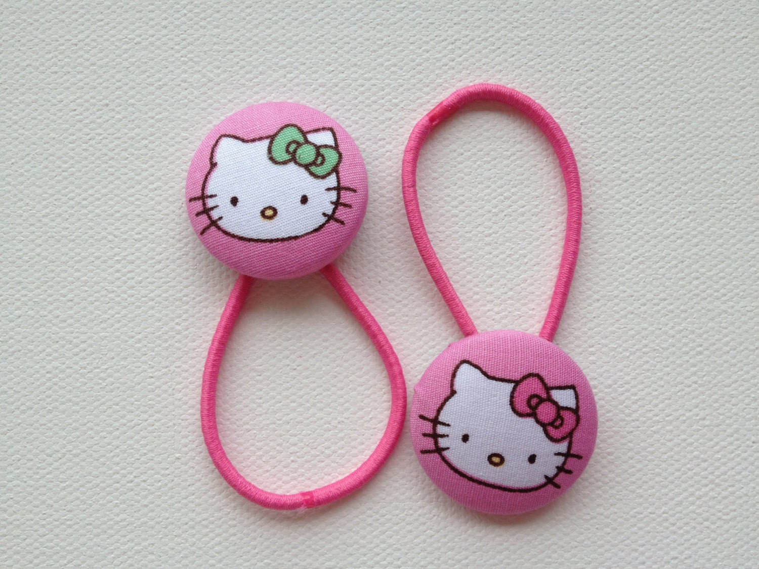 Hello Kitty - Fabric Button Hair Elastics, Hair Ties, Ponytail Holders, girl hair accessories, Ponytail holder set, fabric button hair clip