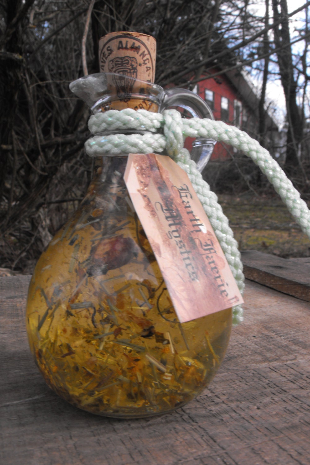 Flower Moon Faerie Magick Oil /// Alchemy, Witchcraft, Pagan, Ritual /// 11 ounce herbal blend Mistletoe, Mugwort, Peridot