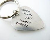 Silver Personalized Guitar Pick Keychain, Hand Stamped, boyfriend, husband, friend gift, Brass or Aluminum