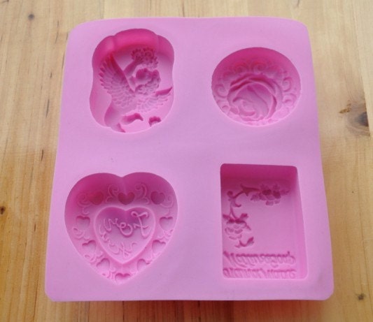 Cake Mold Soap Mould 4-Assorted Angel Heart Flexible Silicone Mold  For Handmade Soap Candle Candy Chocolate Cake Fimo Resin Crafts
